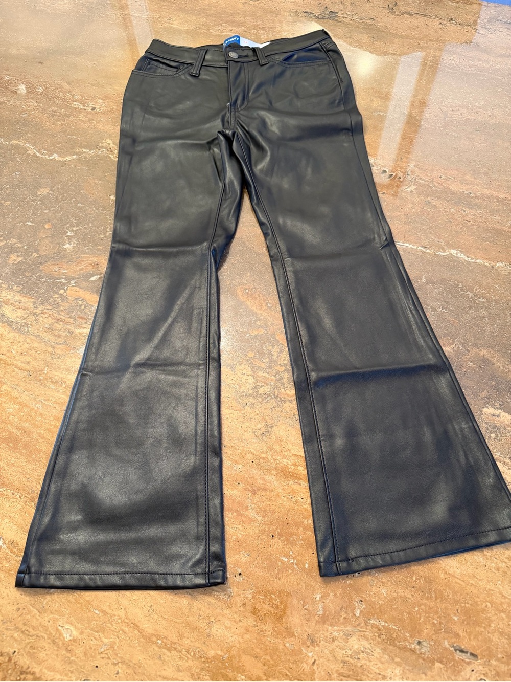 Old Navy Girls Black Faux Leather High-Rise Flare Pants